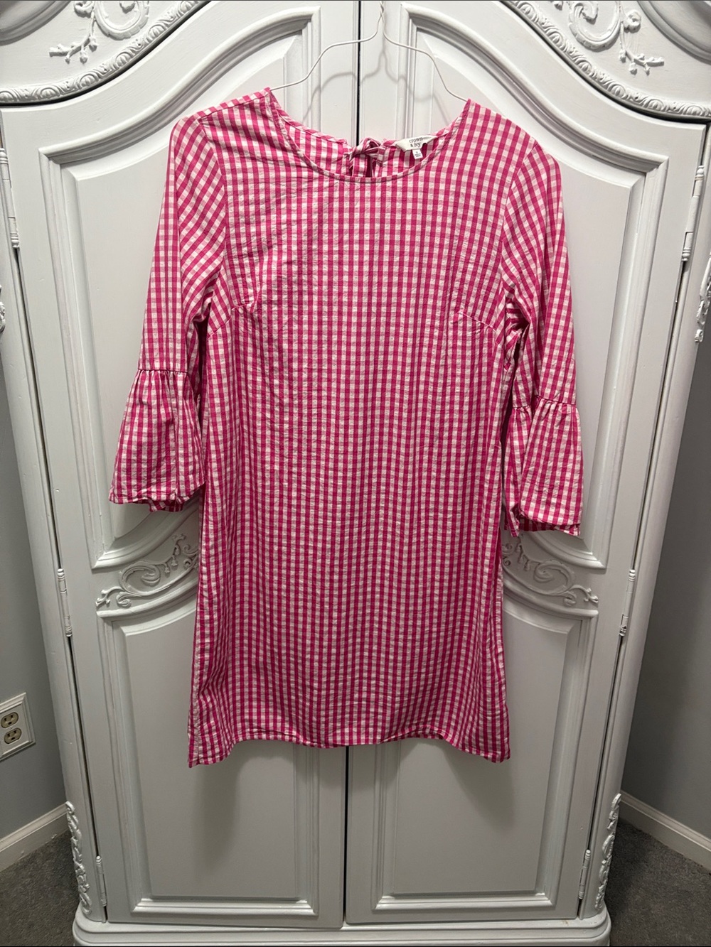crown & ivy Pink and White Gingham Dress with Back Tie - small